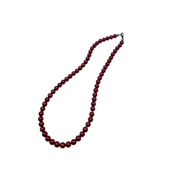 Gothic Scarlet Red Metallic Beaded Faux Pearl Necklace Vampire Cosplay Fashion - Picture 5 of 6